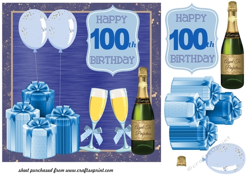 Blue Age 100 Birthday card front