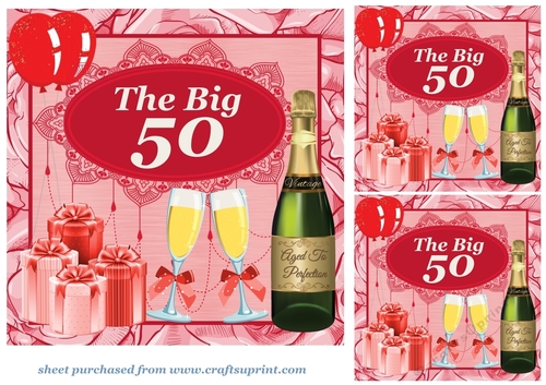 3 Red the Big 50 birthday card fronts/toppers