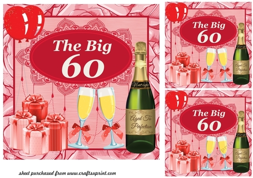3 Red the Big 60 birthday card fronts/toppers