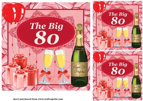 3 Red the Big 80 birthday card fronts/toppers