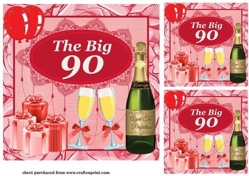 3 Red the Big 90 birthday card fronts/toppers