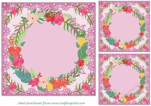 3 Pink floral wreath card fronts/toppers(blanks)