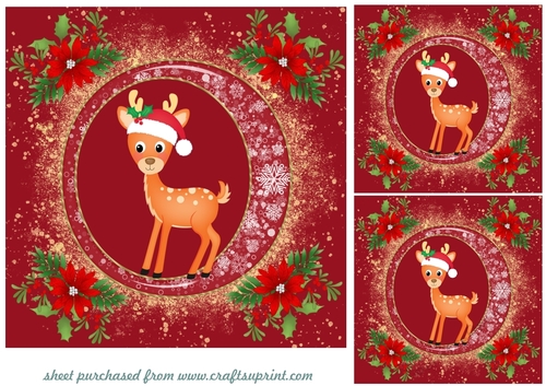 3 Red and gold Christmas deer card fronts/toppers