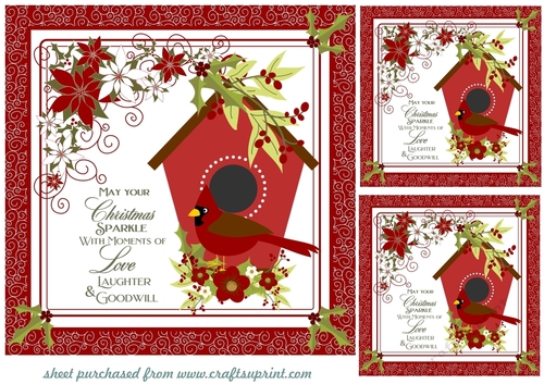 3 Red Christmas cardinal card fronts/toppers