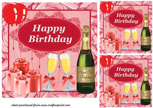 3 Red Birthday Champagne card fronts/toppers