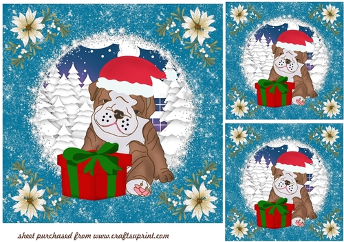 3 Blue Christmas pup card fronts/toppers 1