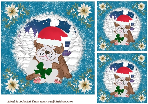 3 Blue Christmas pup card fronts/toppers 2