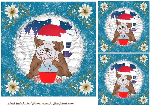 3 Blue Christmas pup card fronts/toppers 4