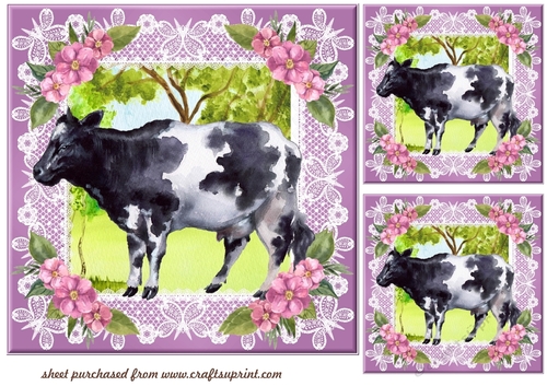 3 Black and white cow card fronts/toppers 2