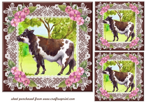 3 Brown and white cow card fronts/toppers 2