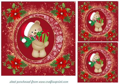 3 Red little Christmas ted card fronts/toppers 2