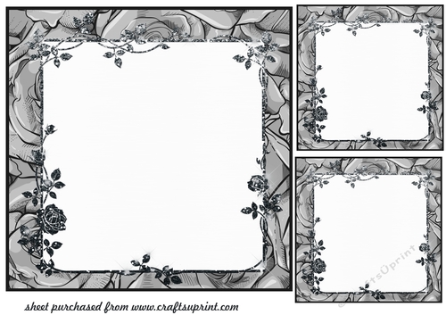 3 Black rose framed card fronts/toppers