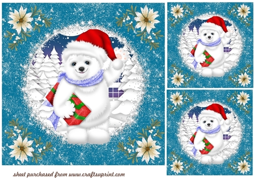3 Polar bear Christmas card fronts/toppers