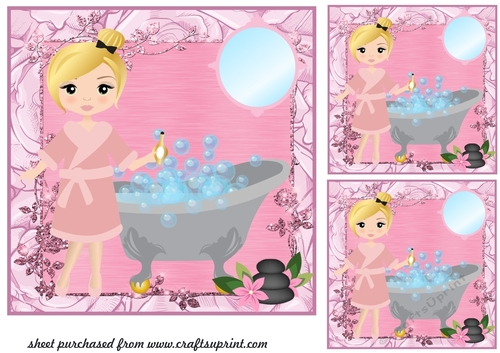 3 Pink pamper card fronts/toppers
