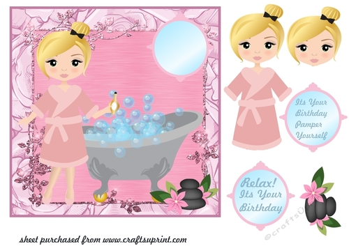 Pink pamper Birthday card front