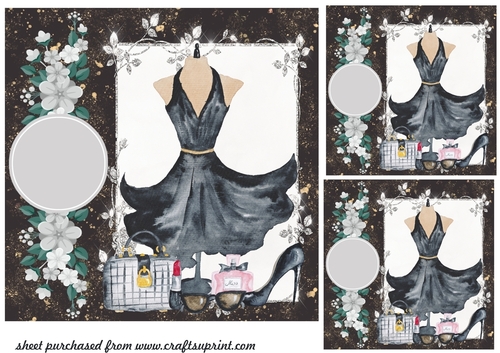 3 Black floral fashion card fronts/toppers