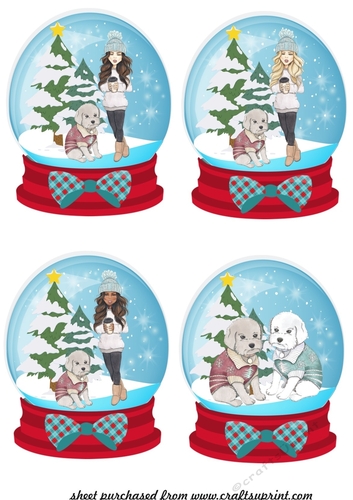 4 Christmas just a girl and her dog snow globe toppers
