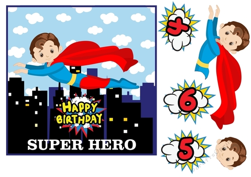 Age 4/5/6 Brown haired super hero Birthday card front