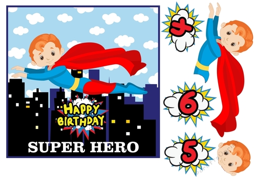 Age 4/5/6 Red haired super hero Birthday card front