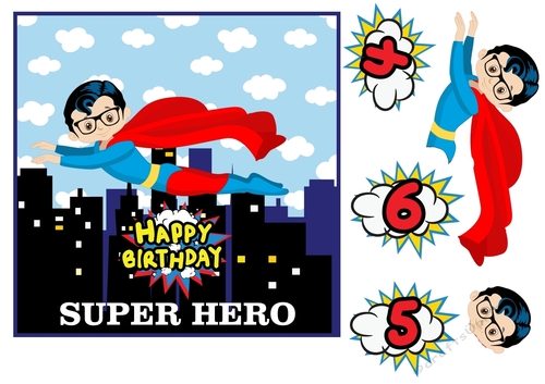 Age 4/5/6 Black haired super hero Birthday card front