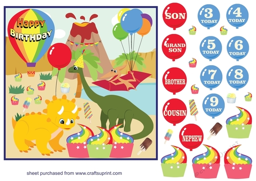 Dino Birthday boy multi age and relation card front