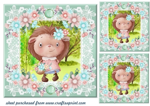 3 Cute hedgehog girl card fronts/toppers