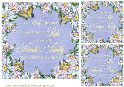 3 Butterfly and daisy 70th Birthday card fronts/toppers