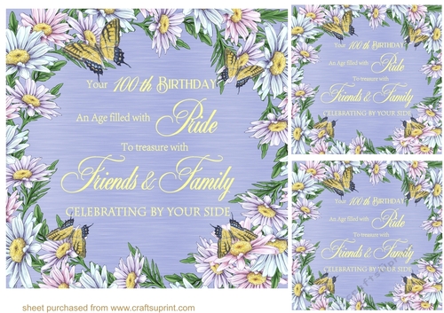 3 Butterfly and daisy 100th Birthday card fronts/toppers