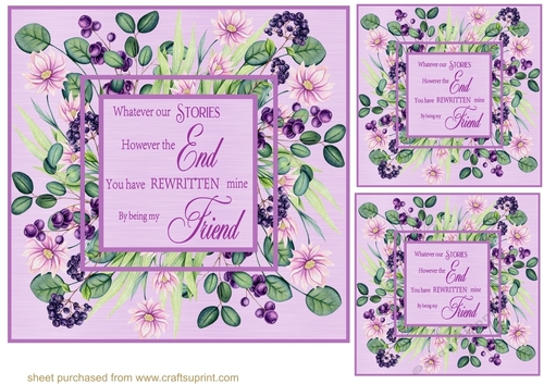 3 Lilac What ever our stories card fronts/toppers