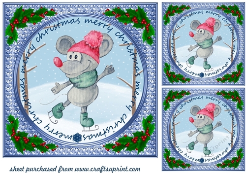 3 Ice skating mouse card fronts/toppers