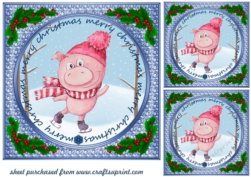 3 Ice skating pig card fronts/toppers 2