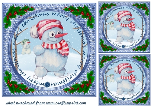 3 Ice skating snowman card fronts/toppers