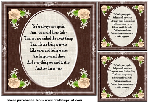3 Rose corner Birthday verse card fronts/toppers 3