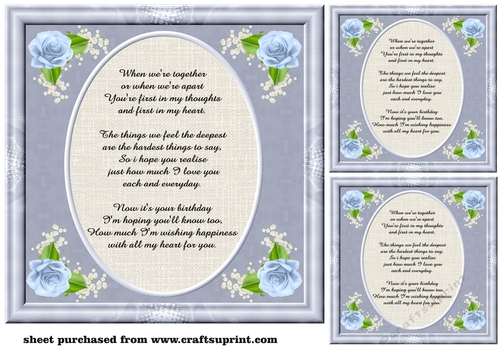 3 Rose corner Birthday verse card fronts/toppers 4
