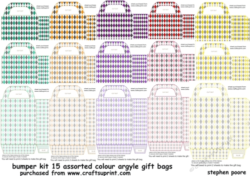Bumper kit of 15 argyle gift bags