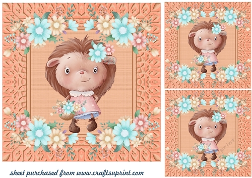 3 Peach floral hedgehog card fronts/toppers