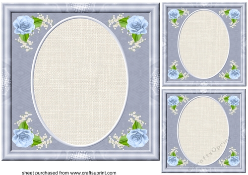 3 Blue rose corner card fronts/toppers