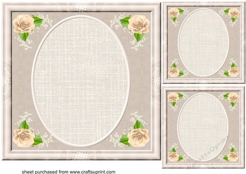 3 Cream rose corner card fronts/toppers