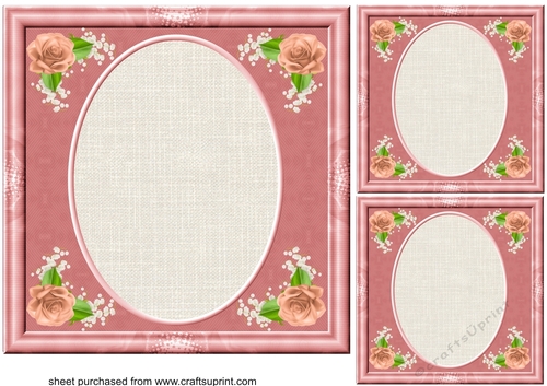 3 Peach rose corner card fronts/toppers