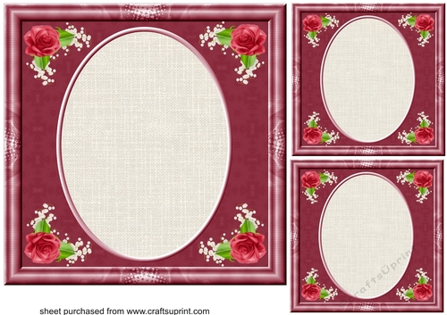 3 Red rose corner card fronts/toppers
