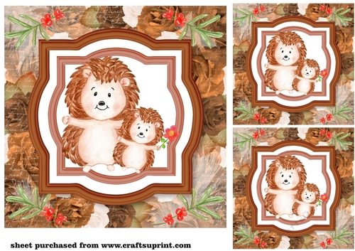 3 Brown floral hedgehog card fronts/toppers 2