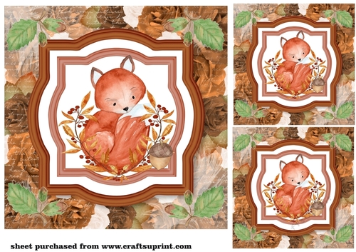 3 Brown floral fox card fronts/toppers 