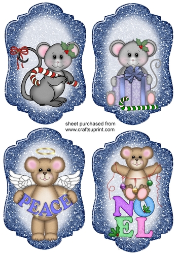 4 Blue glitter Christmas critter toppers