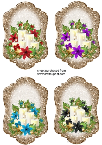 4 Gold glitter Christmas candles toppers