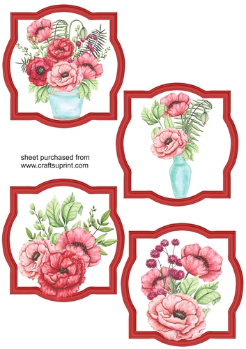 4 Red framed poppy toppers