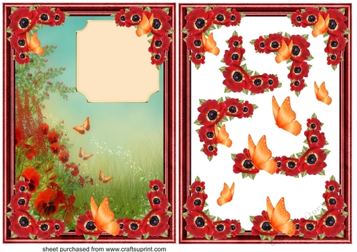 Framed red poppy scene card front