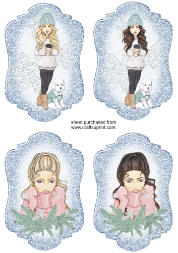 4 Light blue Christmas girl toppers
