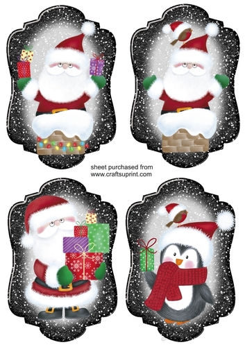 4 Black glitter Santa and friends toppers