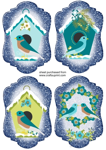 4 Blue Christmas bird toppers 2