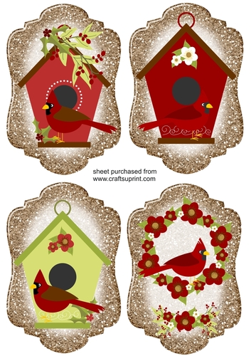 4 Gold and red Christmas cardinal toppers